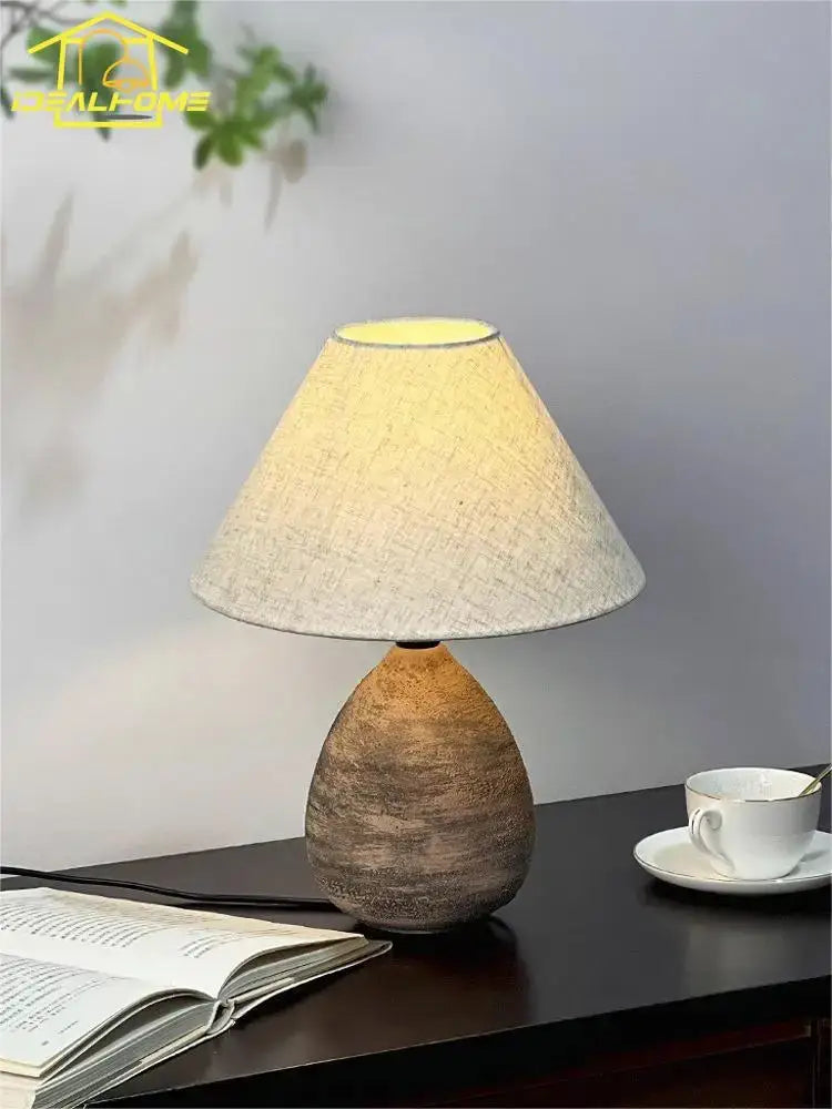 Zen earthy textured ceramic jar led table lamp for living room