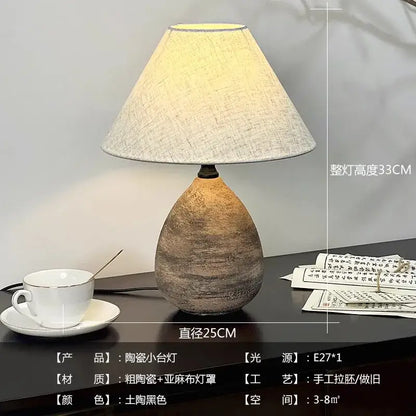 Zen earthy textured ceramic jar led table lamp for living room