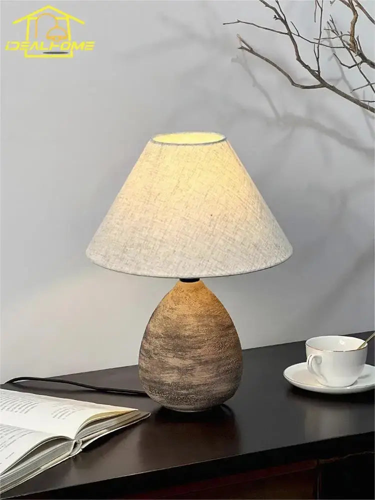 Zen earthy textured ceramic jar led table lamp for living room