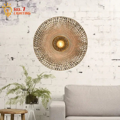 Zen natural bamboo weaving wall lamp for living room