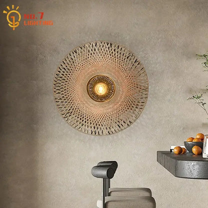 Zen natural bamboo weaving wall lamp for living room
