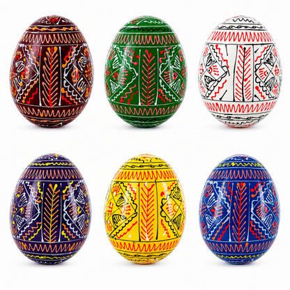 6 Hand Painted Geometric Ukrainian Wooden Easter Eggs Pysanky
