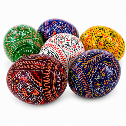6 Hand Painted Geometric Ukrainian Wooden Easter Eggs Pysanky