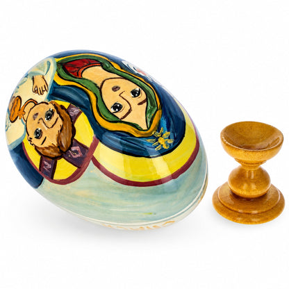 Mary and Jesus Large Wooden Hand Painted Icon Easter Egg