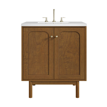 James Martin Laurent 30" Dual Mount Single Bathroom Vanity, Honey Oak
