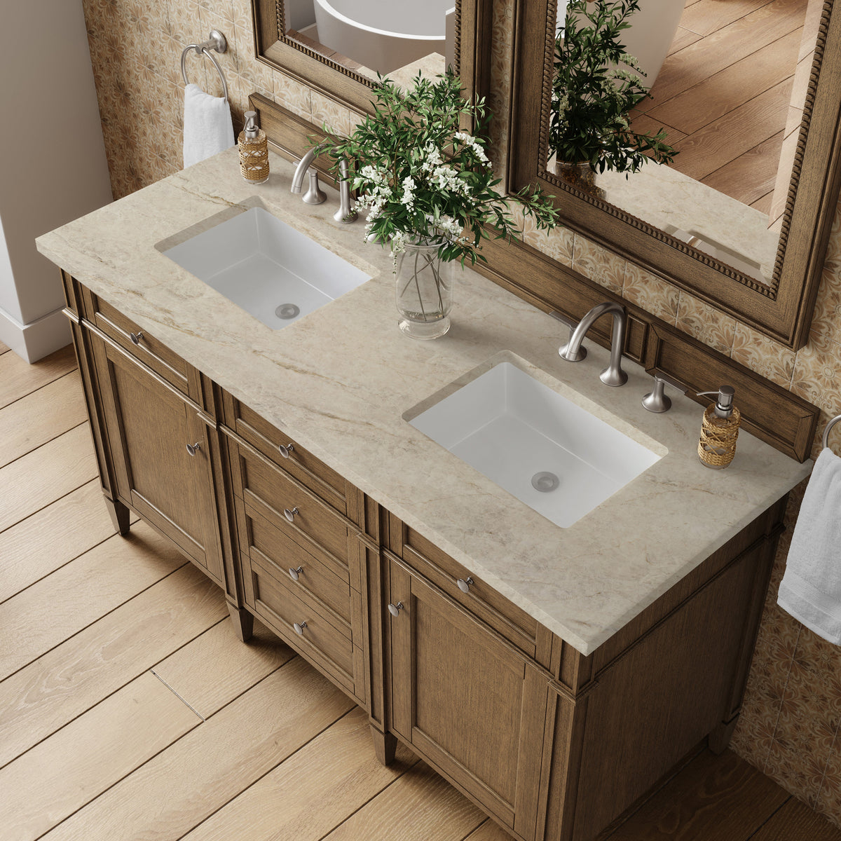 James Martin Brittany 60" Double Bathroom Vanity, Saddle Brown