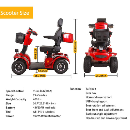 Zvg 4-Wheel Heavy-Duty 48V20AH Electric All-Terrain Mobility Scooter, 500W (SAK93647)